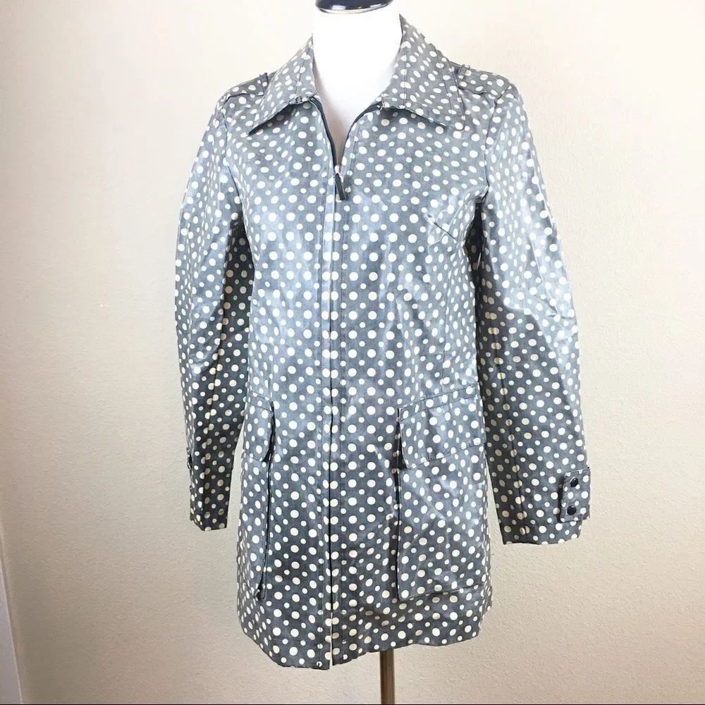INC Blueish Gray Polka Dot ZIP Up Wax Coat Size S